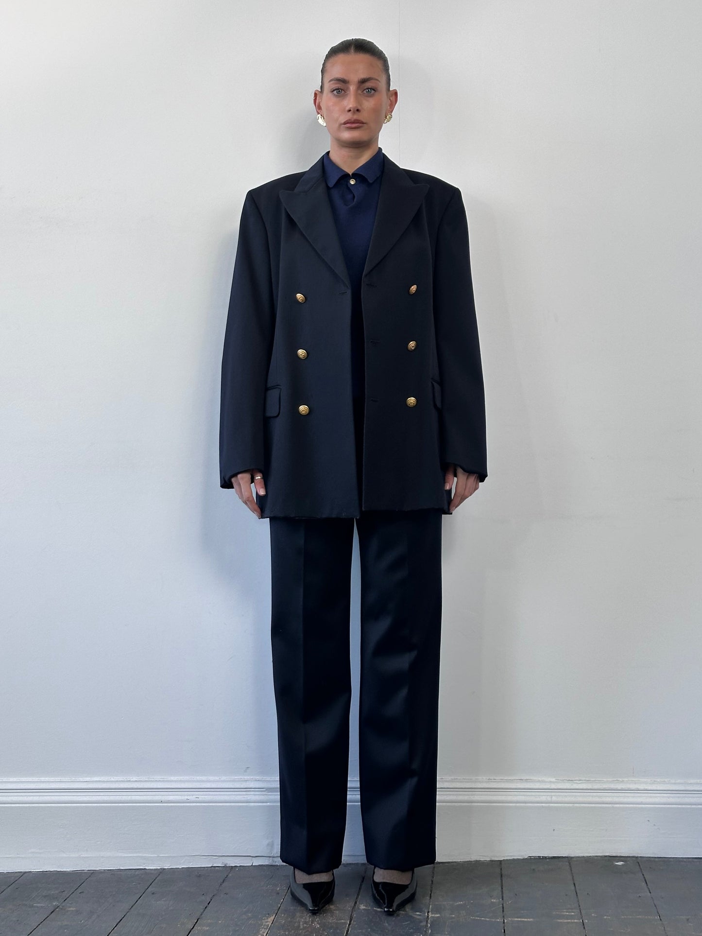 Vintage Bespoke Button Wool Double Breasted Blazer - 42L/L