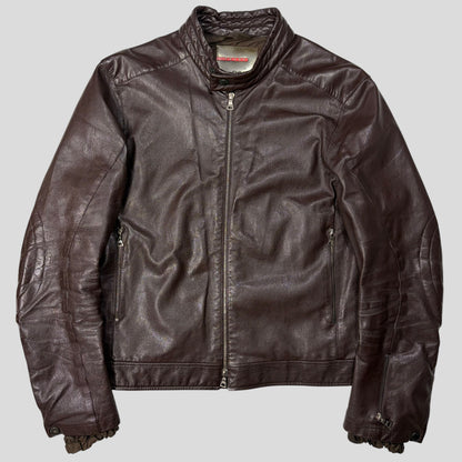 Prada SS00 Leather Articulated Elbow Detailed Moto Jacket - IT54 | Default Title, Brown
