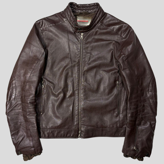 Prada SS00 Leather Articulated Elbow Detailed Moto Jacket - IT54 | Default Title, Brown