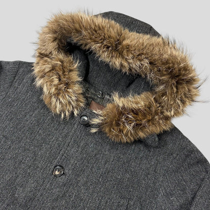 Moncler 00’s Herringbone Wool Down Detachable Fur Jacket - 3 (L) | Default Title, Brown