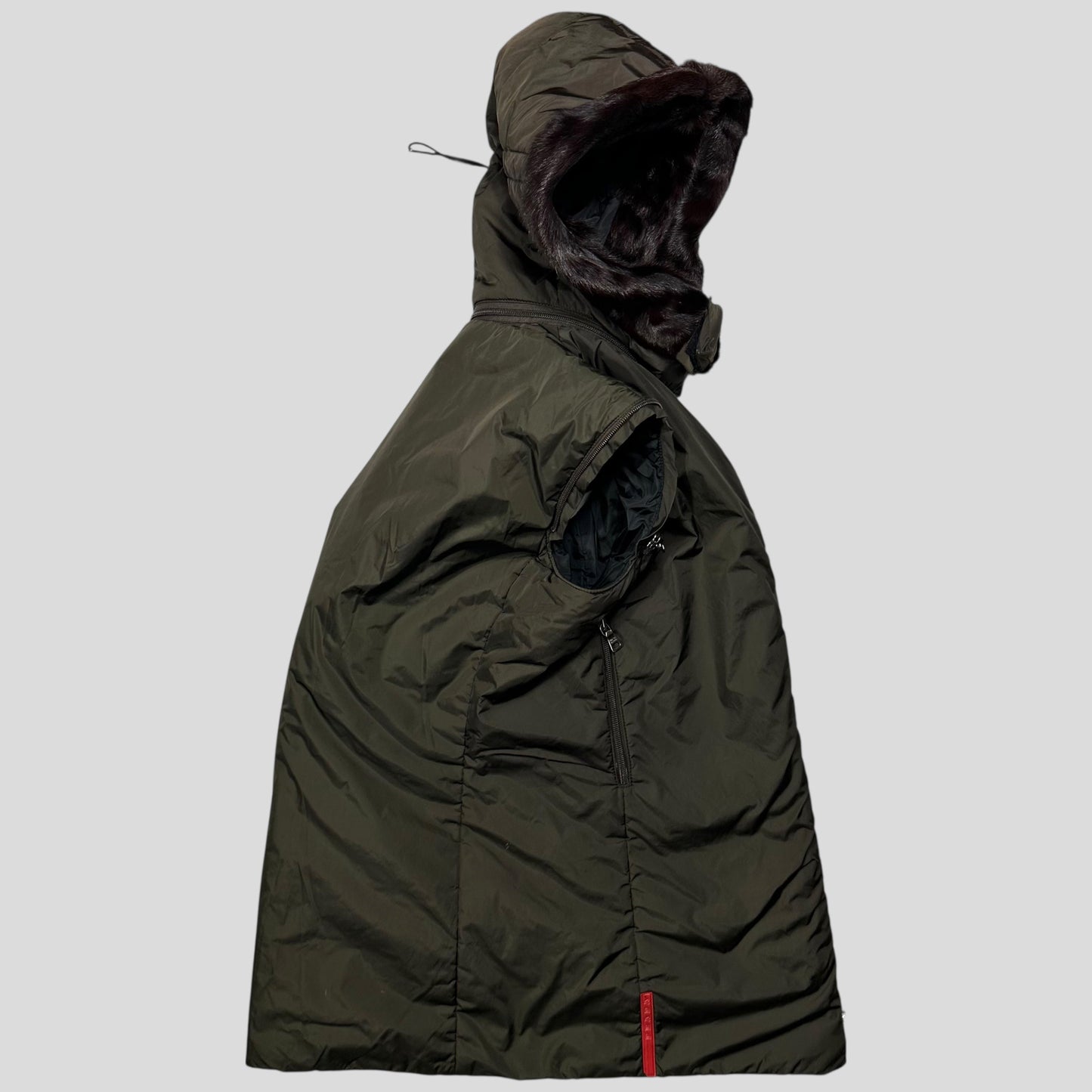 Prada Sport AW00 7 in 1 Nylon Padded Goat Fur Modular Bag Jacket - IT42 (S) | Default Title, Khaki