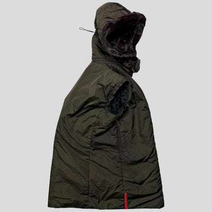 Prada Sport AW00 7 in 1 Nylon Padded Goat Fur Modular Bag Jacket - IT42 (S) | Default Title, Khaki