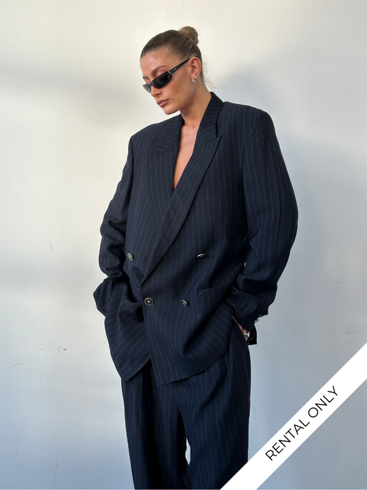 Gianni Versace Versus 1990s Pinstripe Bespoke Button Double Breasted Suit - 44L/W34