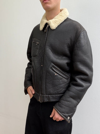 Armani Jeans 90s Sheepskin Leather Jacket | O/S, Black