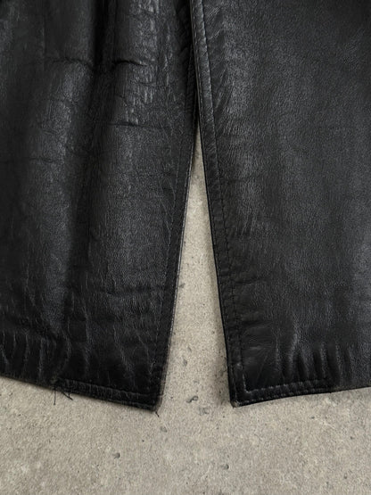 Vintage 1990s Leather Belted Trench Coat - S/M