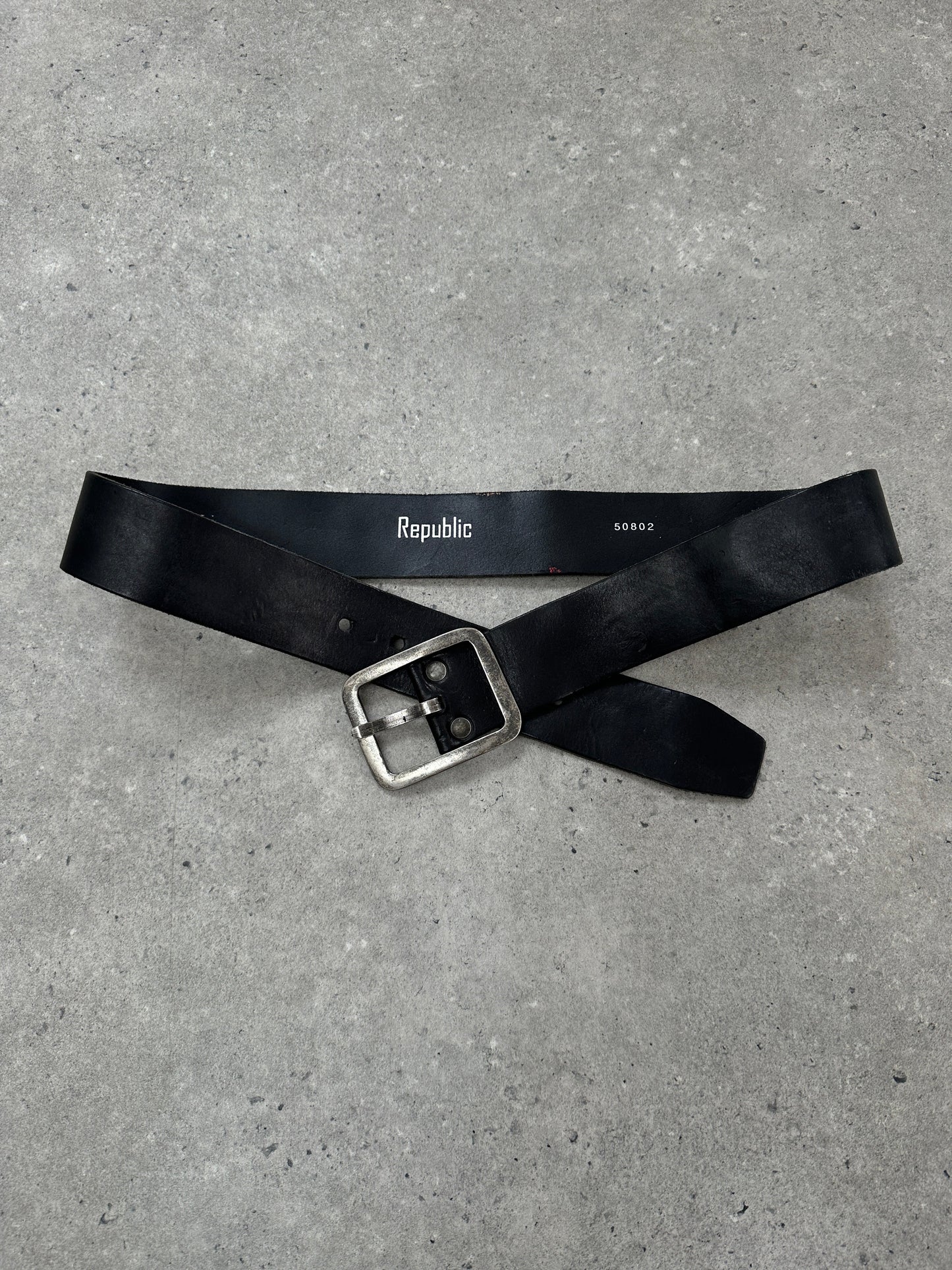 Vintage 1990s Chrome Rectangle Buckle Leather Belt - W35-39