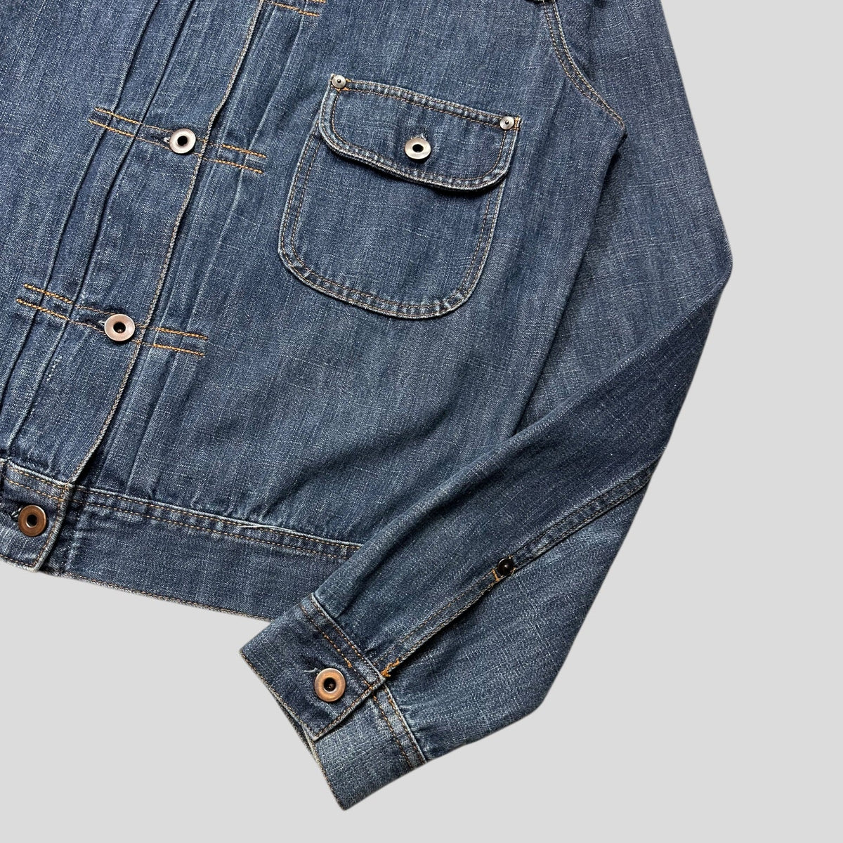 Miu Miu 2001 Runway Denim Fiammoto Pleated Work Jacket - S/M | Medium, Blue