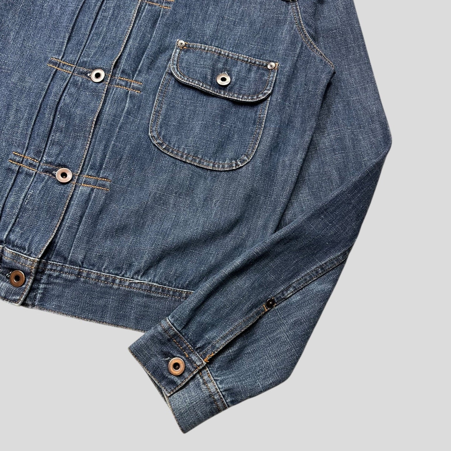 Miu Miu 2001 Runway Denim Fiammoto Pleated Work Jacket - S/M | Default Title, Red