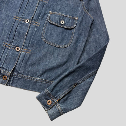 Miu Miu 2001 Runway Denim Fiammoto Pleated Work Jacket - S/M | Default Title, Red