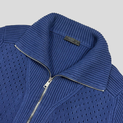 Prada Milano 2018 Perforated Heavy Cable Knit Cardigan Jacket - M | Default Title, Blue