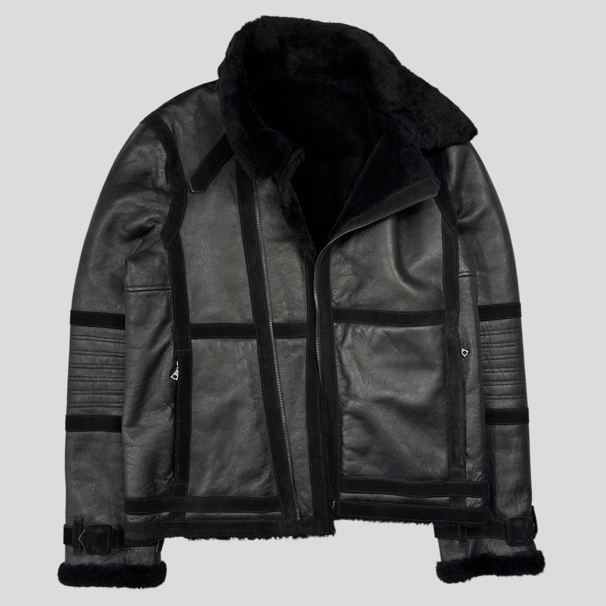 Neil Barrett Leather Lambskin Shearling Asymetrical Biker Jacket - S | Black