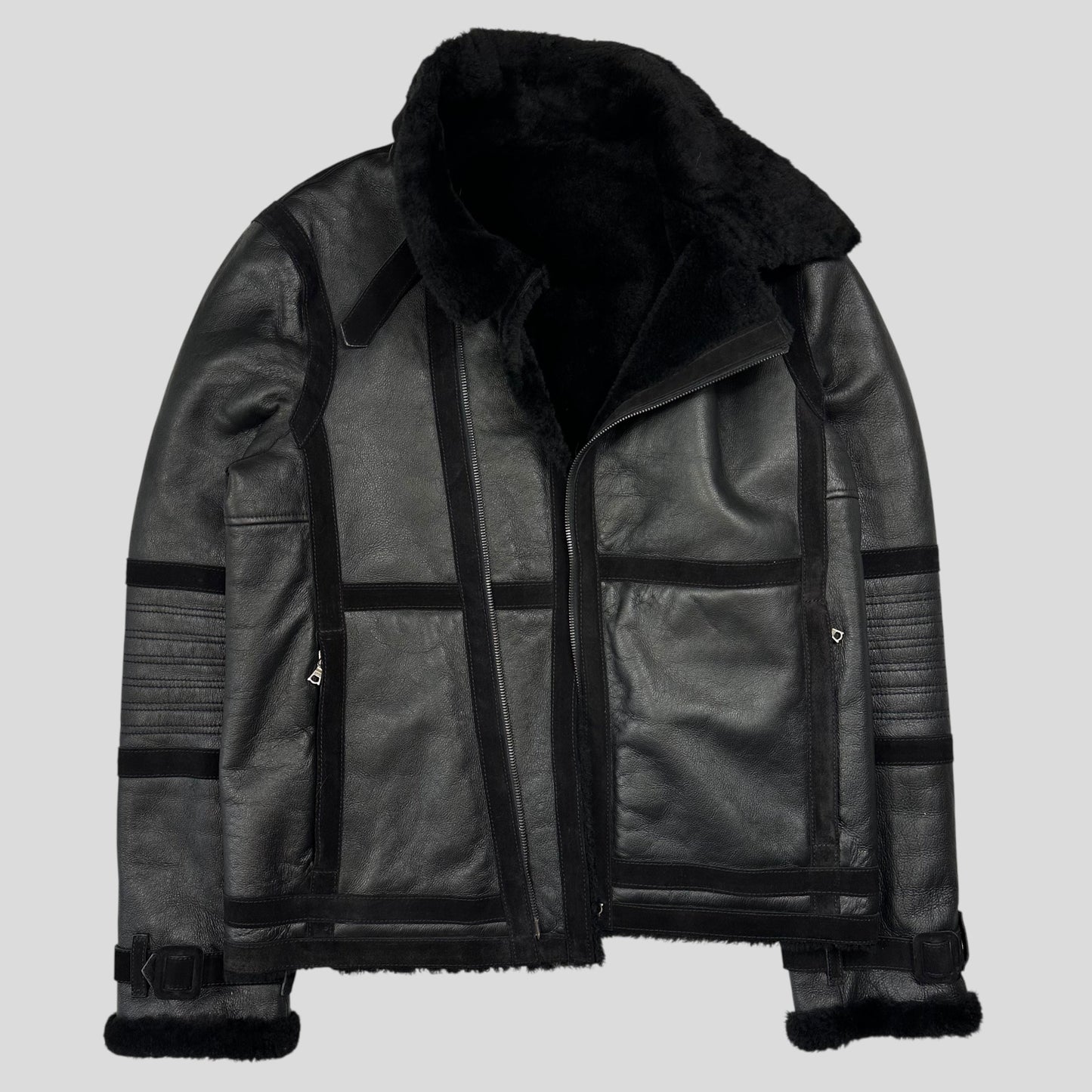 Neil Barrett Leather Lambskin Shearling Asymetrical Biker Jacket - S | Default Title, Black