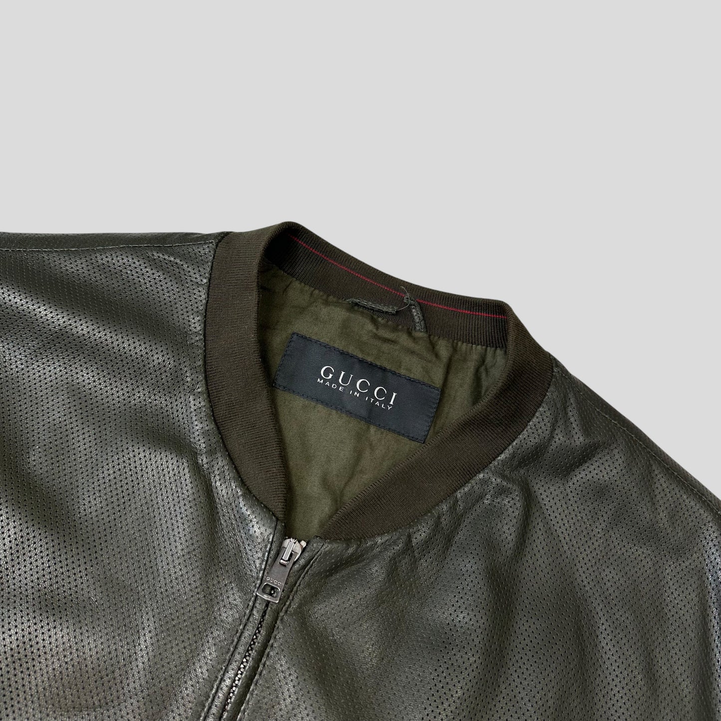 Gucci by Tom Ford 00’s Perforated Nappa Leather Green Bomber Jacket - IT52 | Default Title, Green