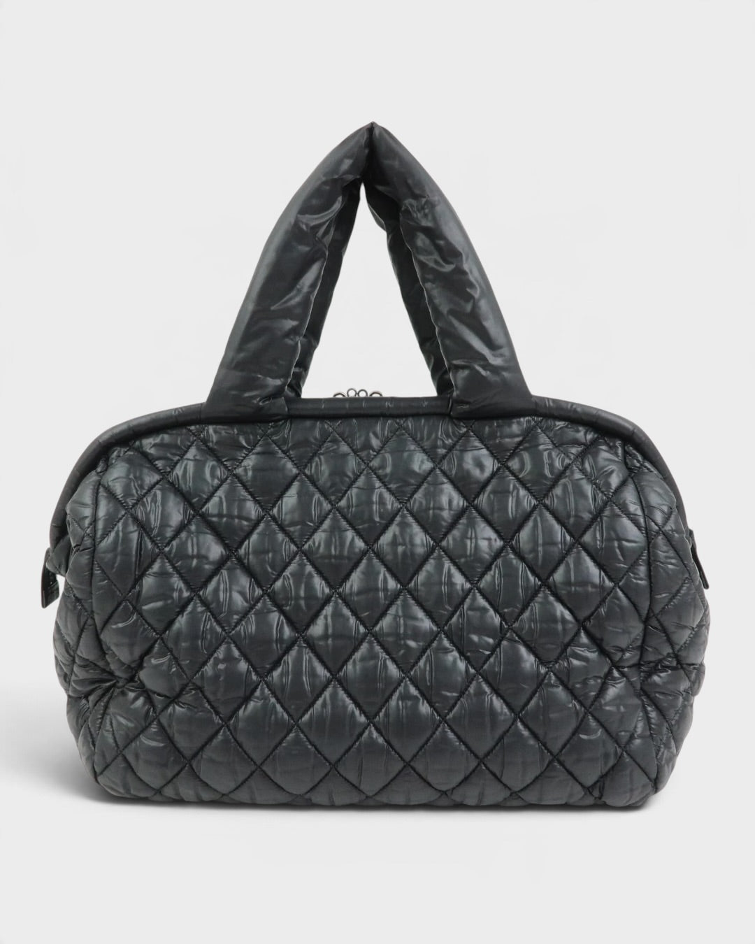 2000/2002 Chanel Coco Concoon Nylon Leather Boston Handbag Black | O/S, Black