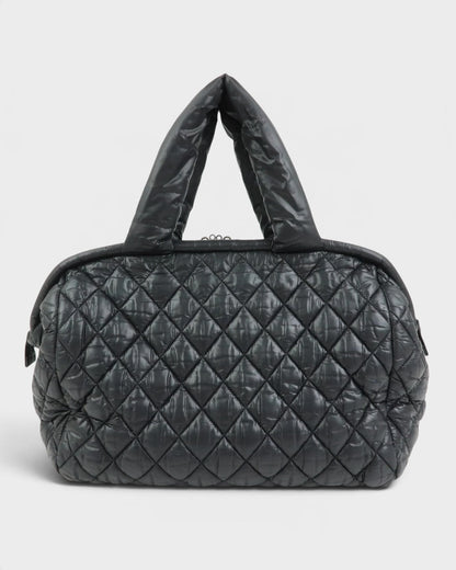 2000/2002 Chanel Coco Concoon Nylon Leather Boston Handbag Black | O/S, Black