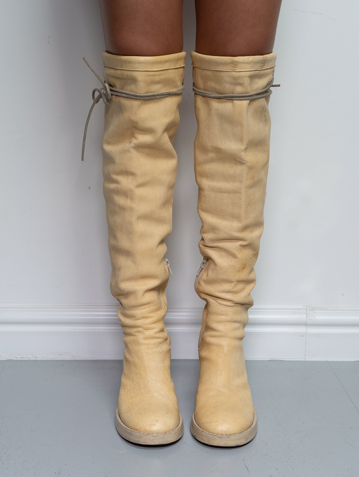 ANN DEMEULEMEESTER KNEE HIGH BOOTS (EU 38.5) | DEFAULT TITLE, Beige