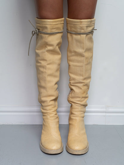 ANN DEMEULEMEESTER KNEE HIGH BOOTS (EU 38.5) | DEFAULT TITLE, Beige