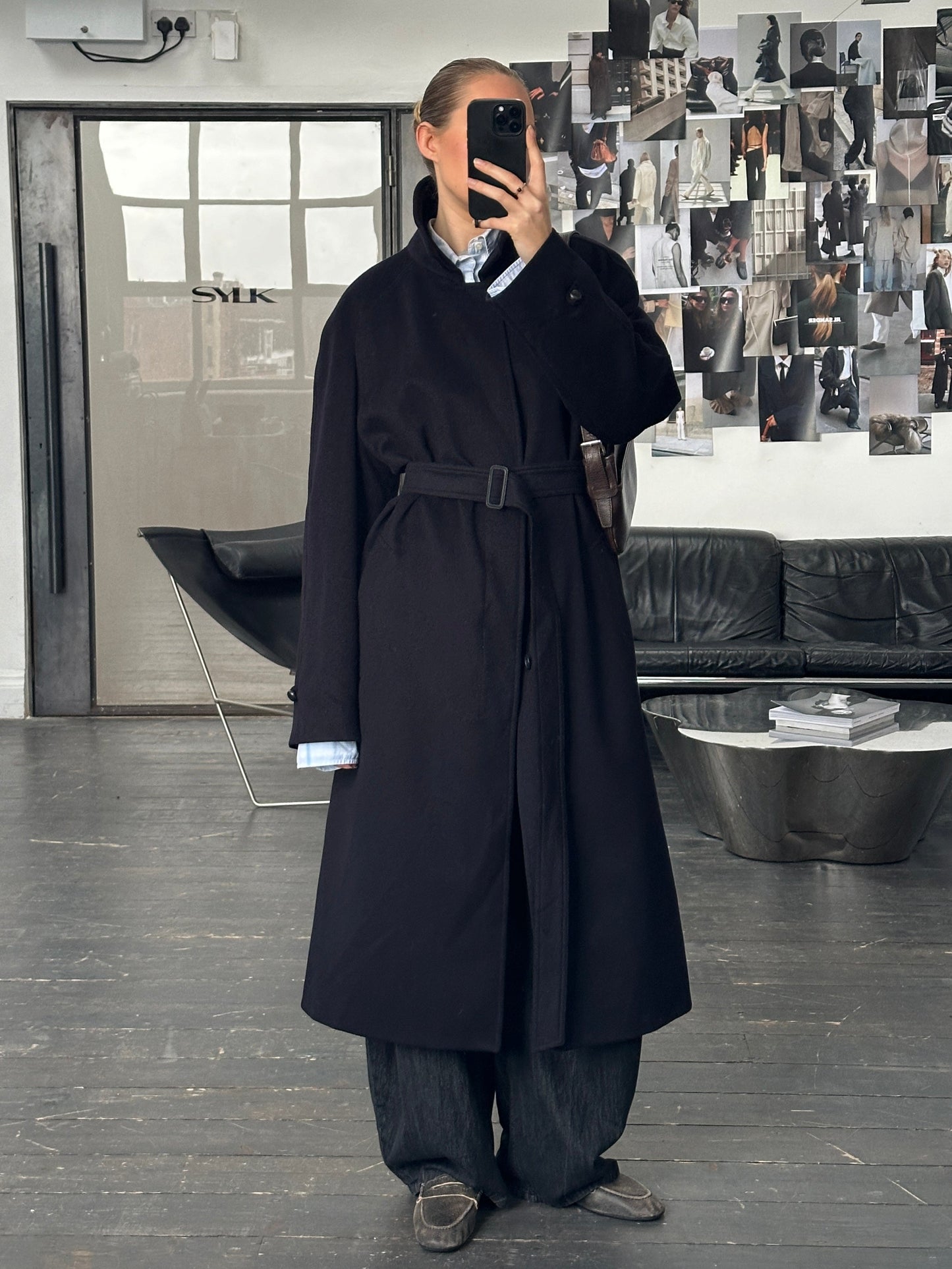 Vintage 1980s Pure Wool Concealed Placket Belted Coat - XL/XXL