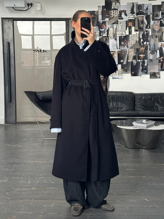 Vintage 1980s Pure Wool Concealed Placket Belted Coat - XL/XXL