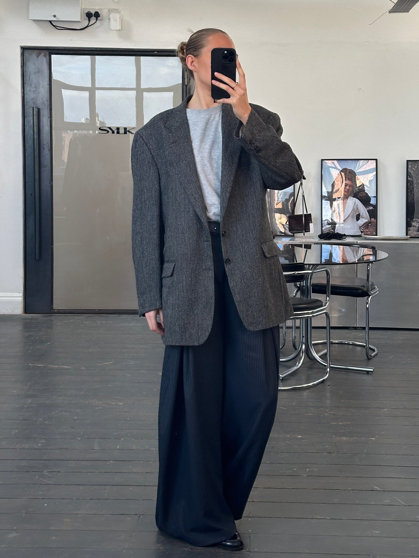 Burberry 1990s Pure Wool Herringbone Single Breasted Blazer - 46R/XXL