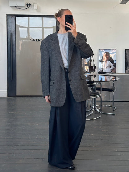 Burberry 1990s Pure Wool Herringbone Single Breasted Blazer - 46R/XXL