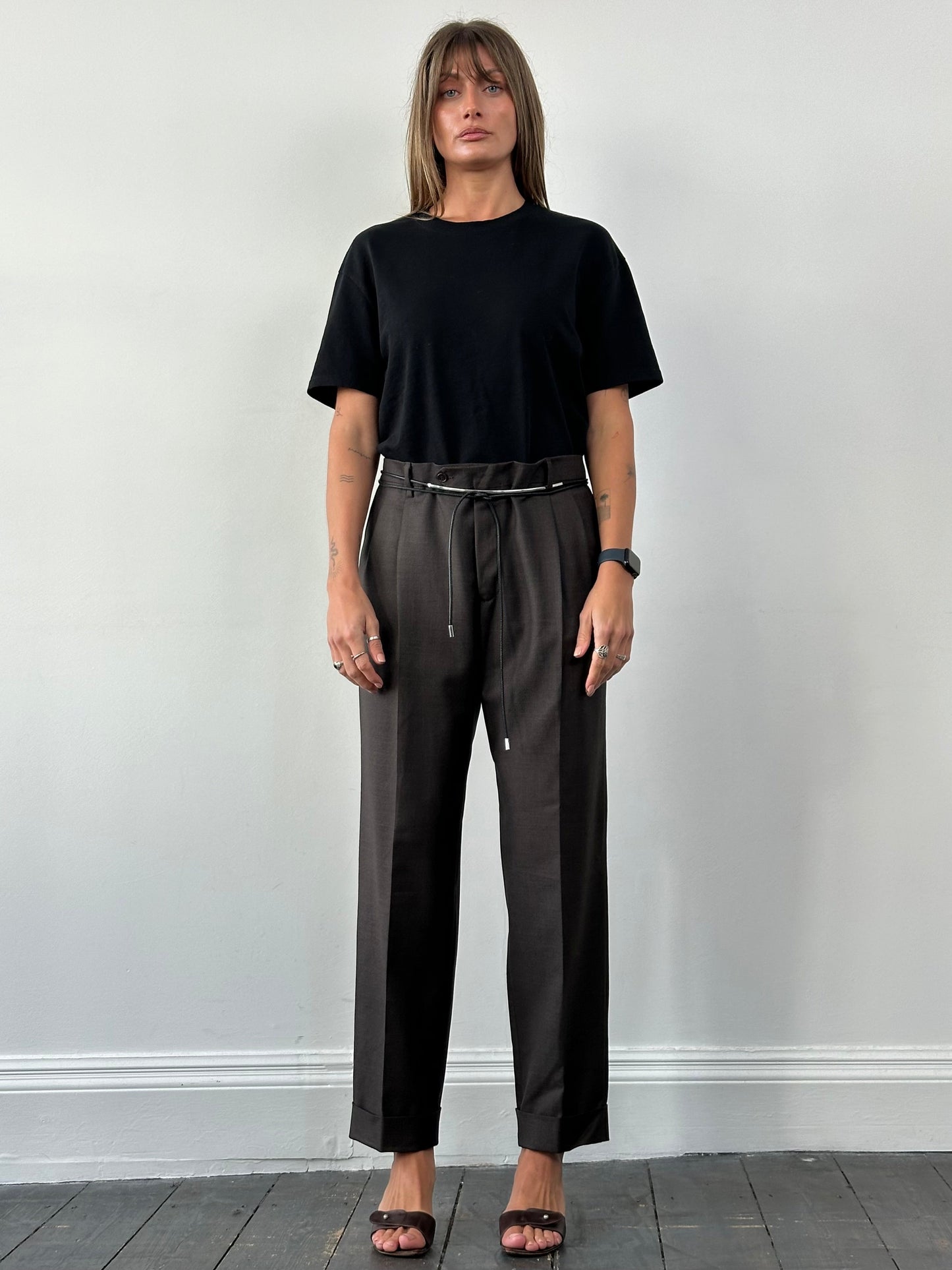 Italian Vintage Pure Wool Mid Rise Tailored Trousers - W34