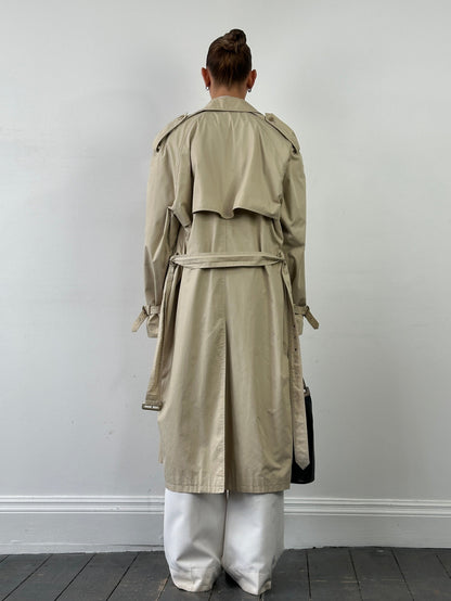 Yves Saint Laurent Pour Homme 1980s Cotton Double Breasted Belted Trench Coat - XXL