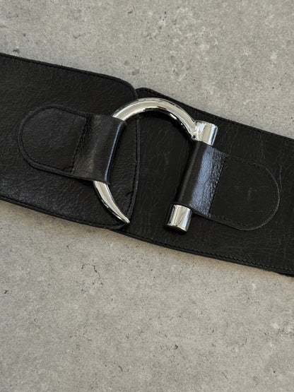 Vintage 1990s Elasticated Leather Belt - W28-32