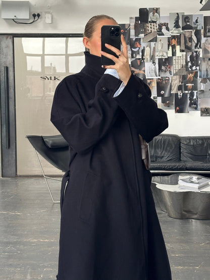 Vintage 1980s Pure Wool Concealed Placket Belted Coat - XL/XXL