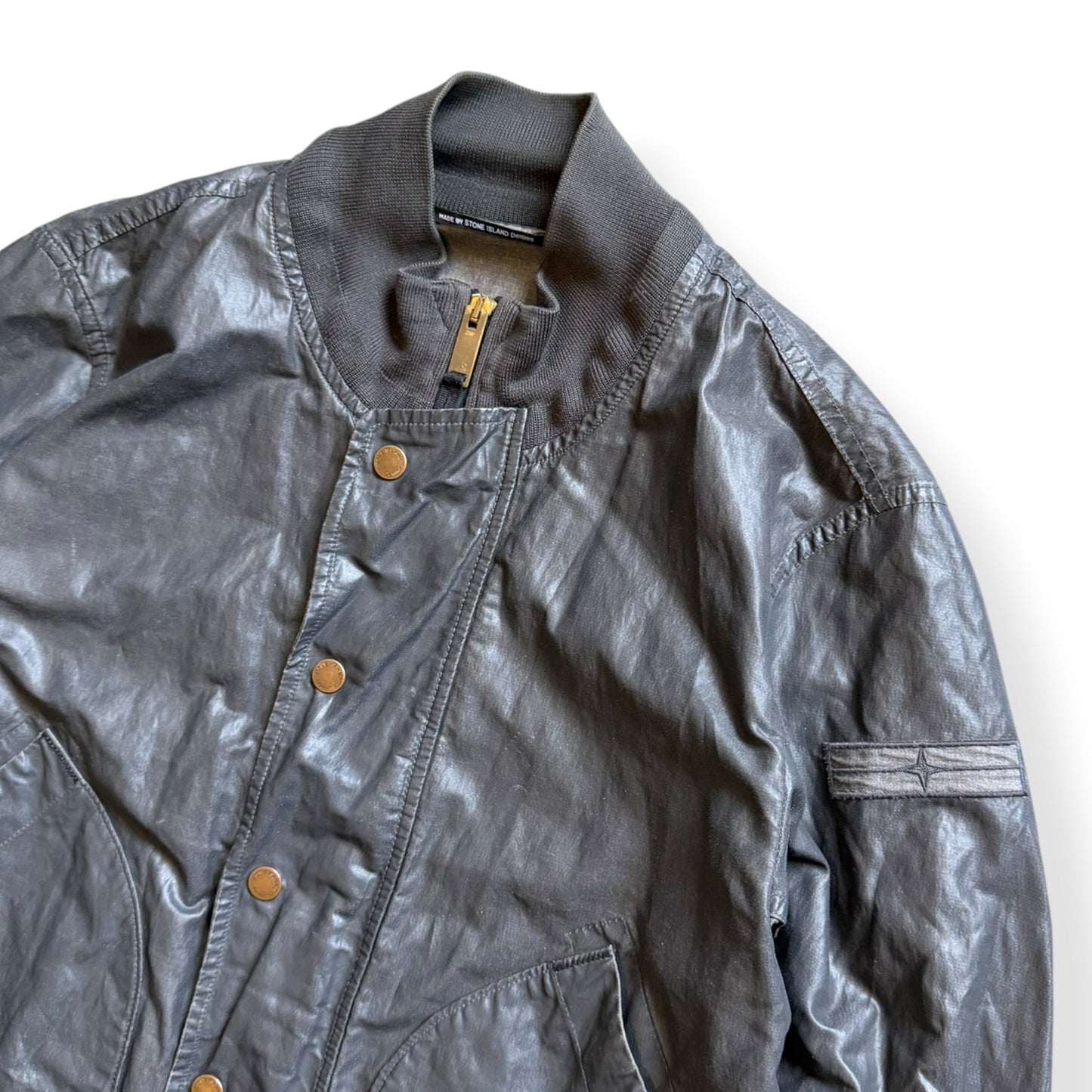 SS2008 Stone Island Denims Waxed Bomber Jacket (M) | Default Title, Metallic Silver