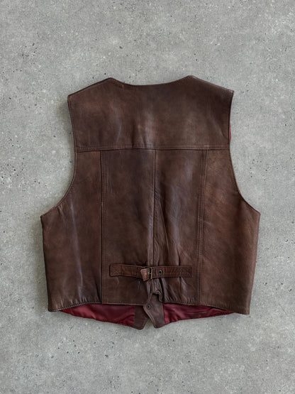 Italian Vintage Aged Leather Waistcoat - L