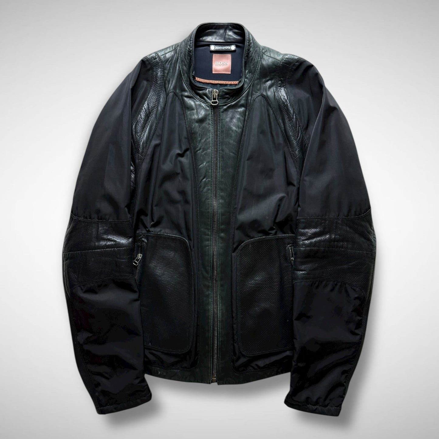 Hugo Boss Orange Nylon & Leather Panel Biker Jacket (2000s)