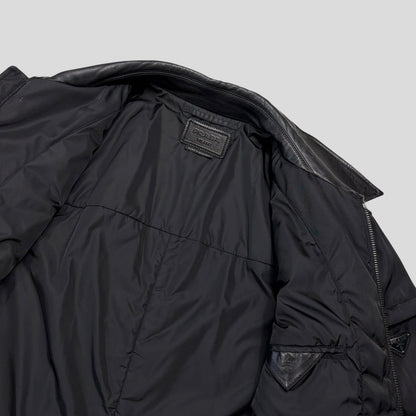 Prada 2013 Triangle Logo Gabardine Nylon & Leather Blouson Jacket - L/XL | O/S, Black