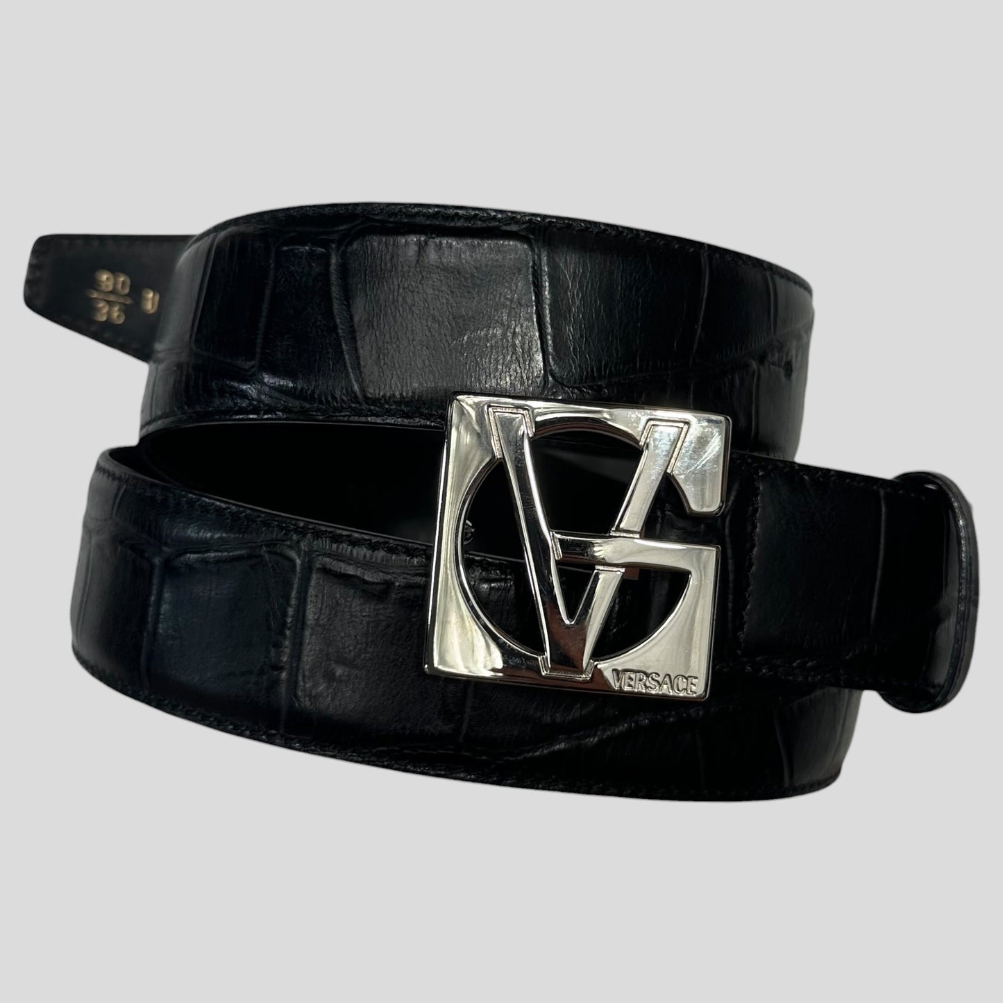 Gianni Versace 90’s Alligator Leather GV Buckle Belt | O/S, Multicoloured