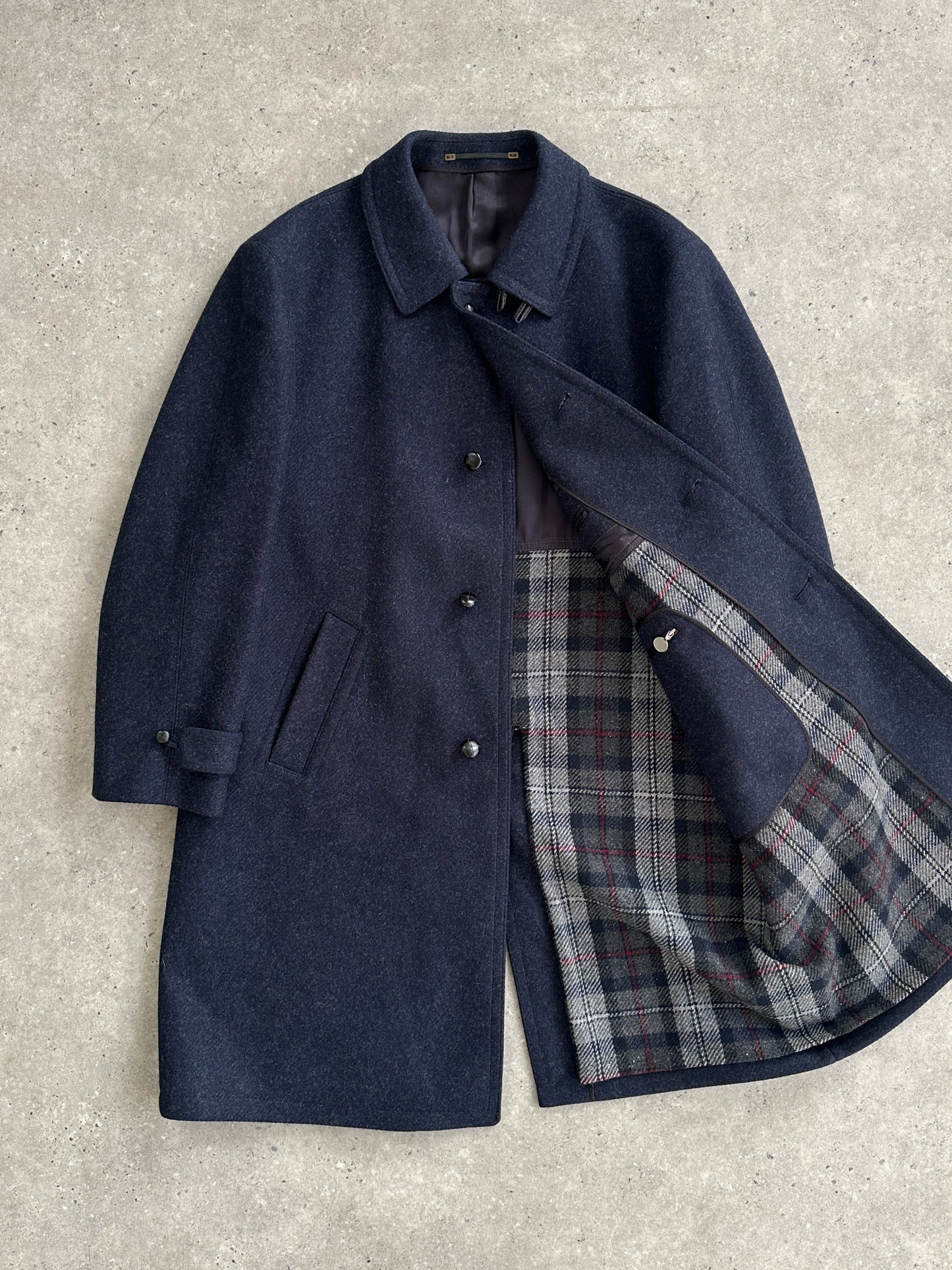 Vintage 1990s Pure Wool High Neck Single Breasted Coat - XL/XXL