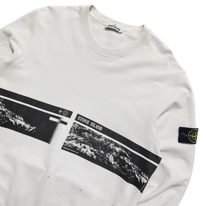 Stone Island White Front Print Crewneck