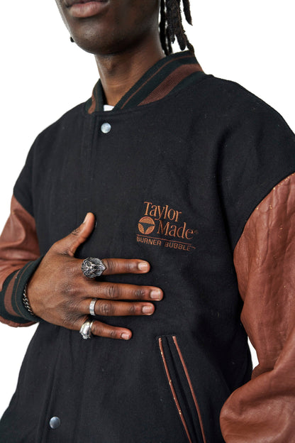 Taylor Made Wool Black and Brown Varsity Bomber Jacket