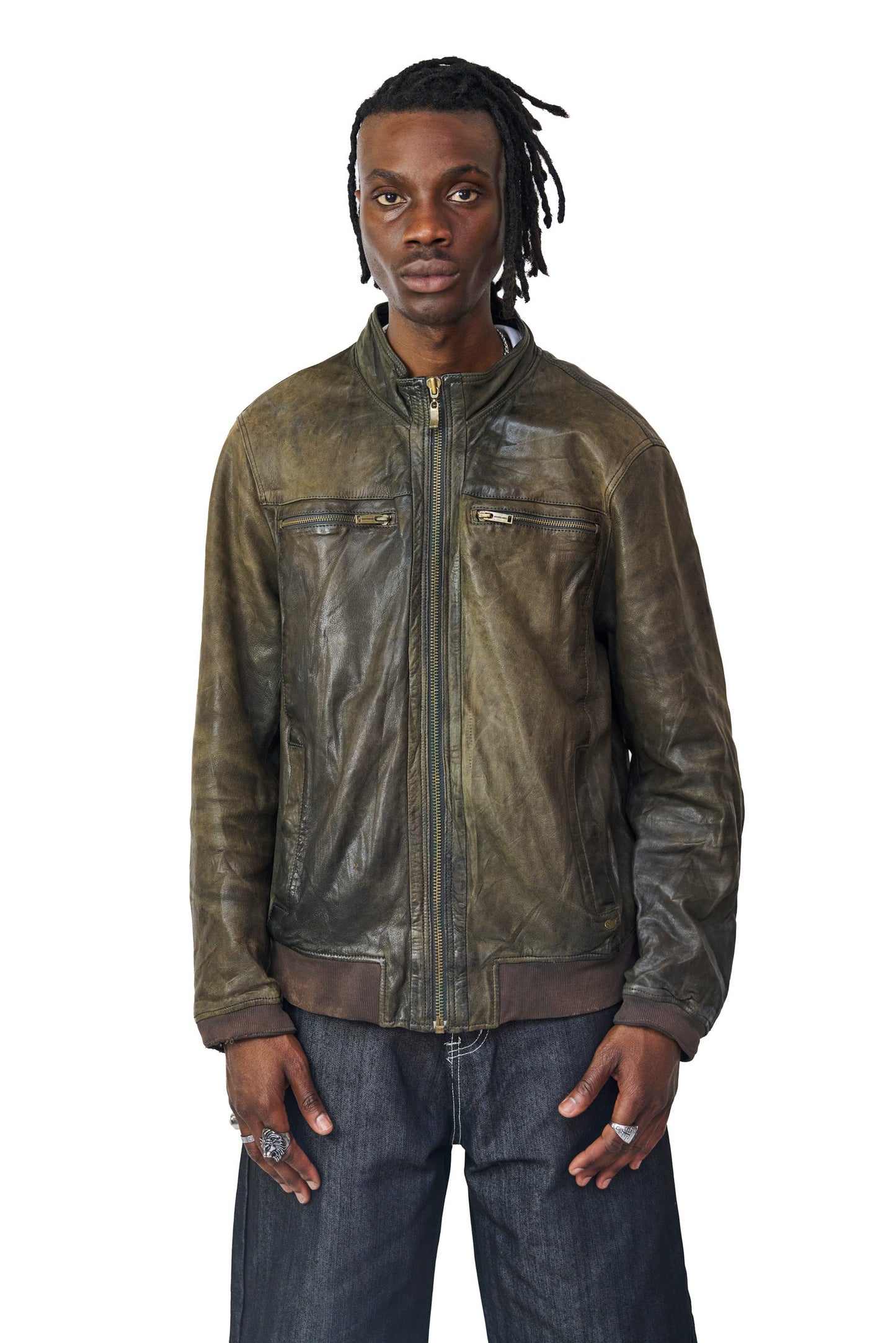 Chevignon Washed Brown Soft Leather Panelled Leather Jacket