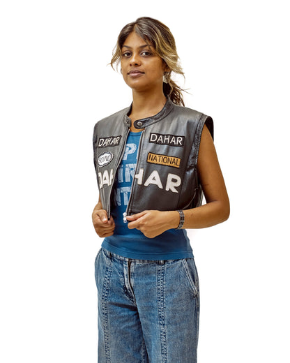 VT Rework" Dahar Cropped Moto Leather Racing Vest