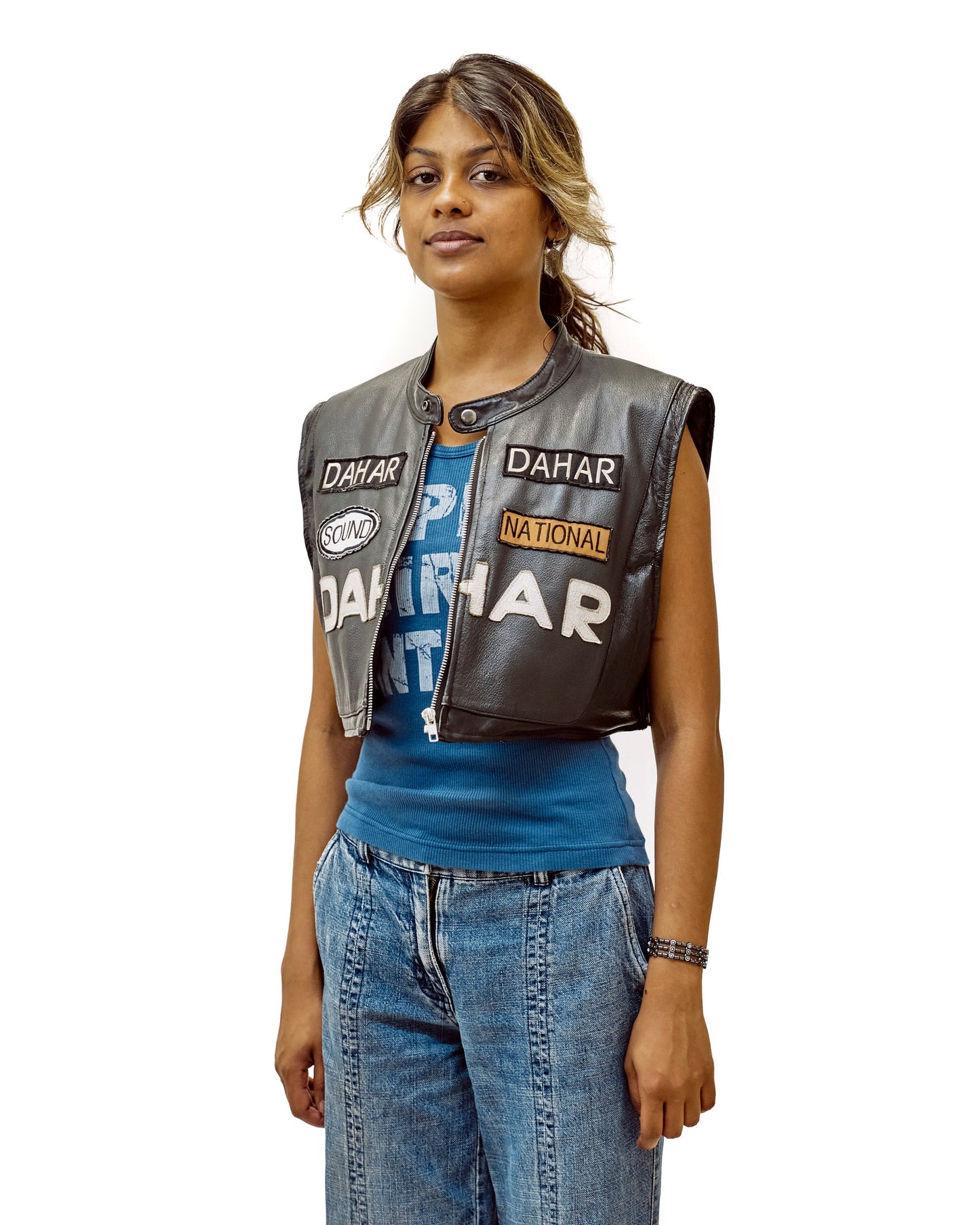 VT Rework" Dahar Cropped Moto Leather Racing Vest