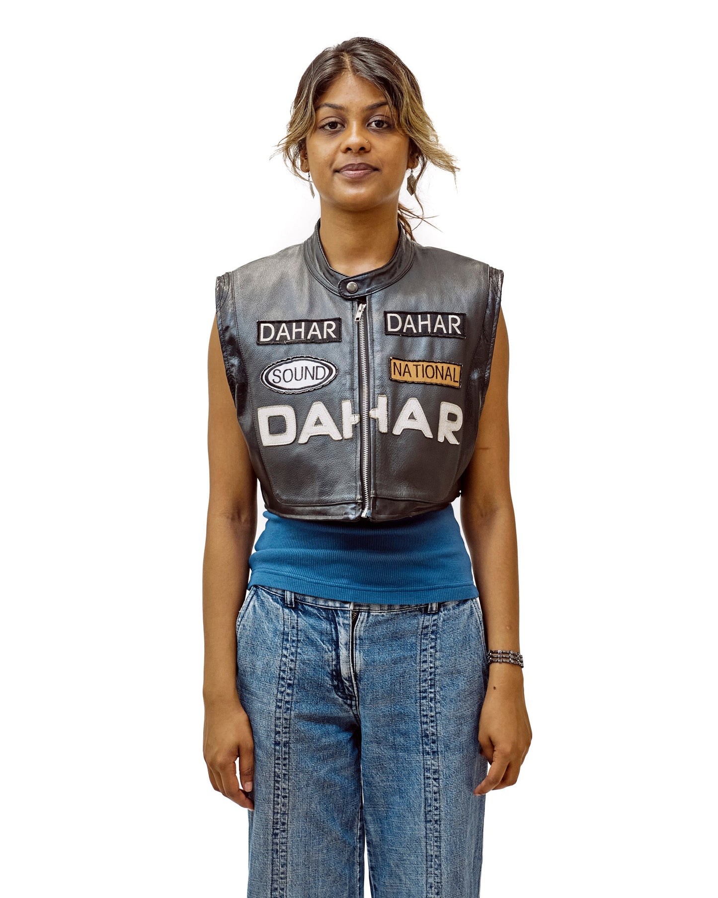 VT Rework" Dahar Cropped Moto Leather Racing Vest