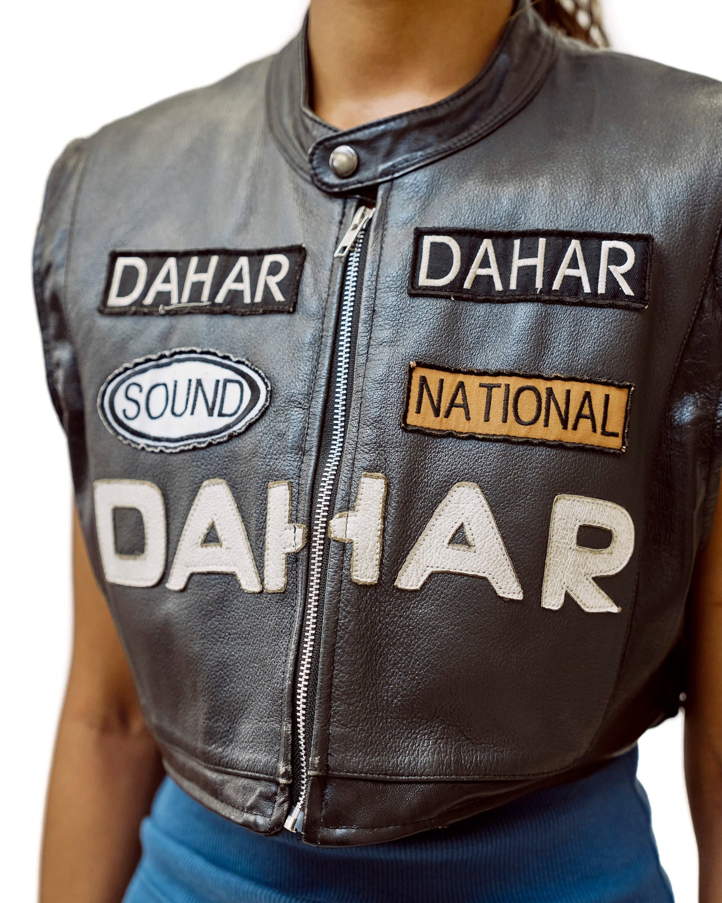 VT Rework" Dahar Cropped Moto Leather Racing Vest