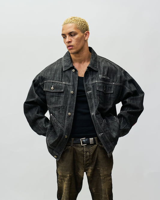 Platinum Fubu Contrast Stitch Dark Denim Jacket