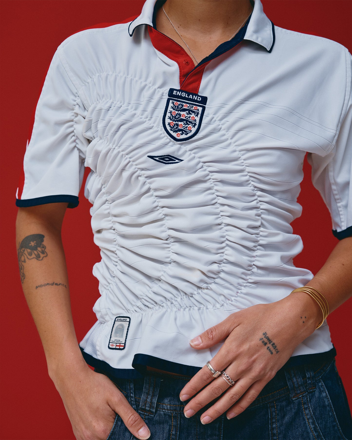 VT Rework : England x Umbro A Symmetrical Shirred Top