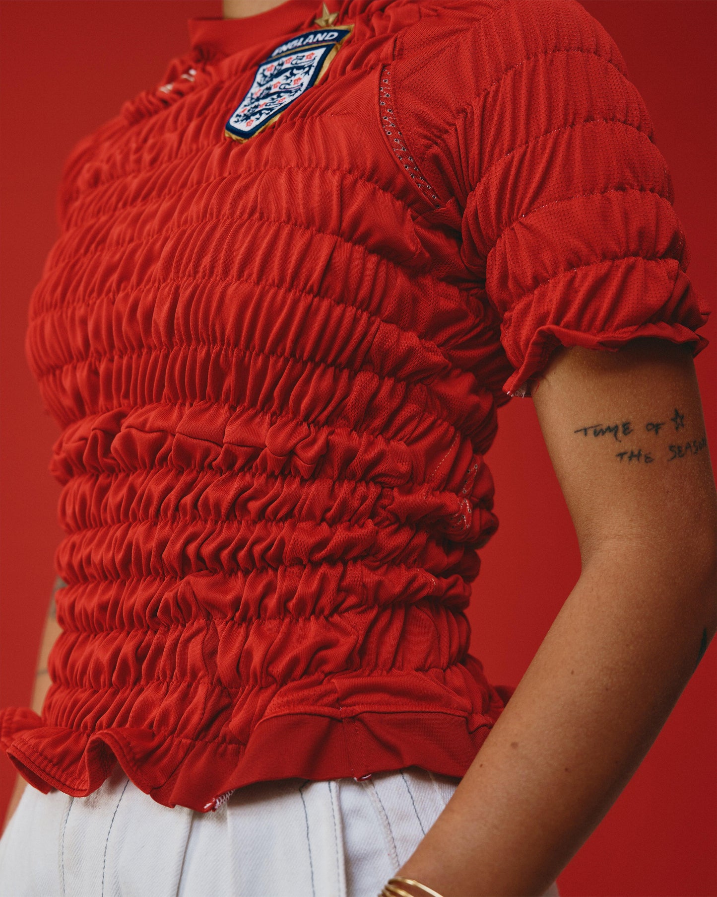 VT Rework : England x Umbro Red Shirred Top