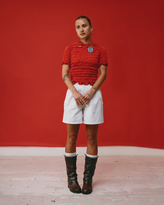 VT Rework : England x Umbro Red Shirred Top