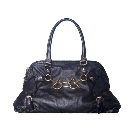 Gucci Horsebit Gold Hardware Black Leather Handbag