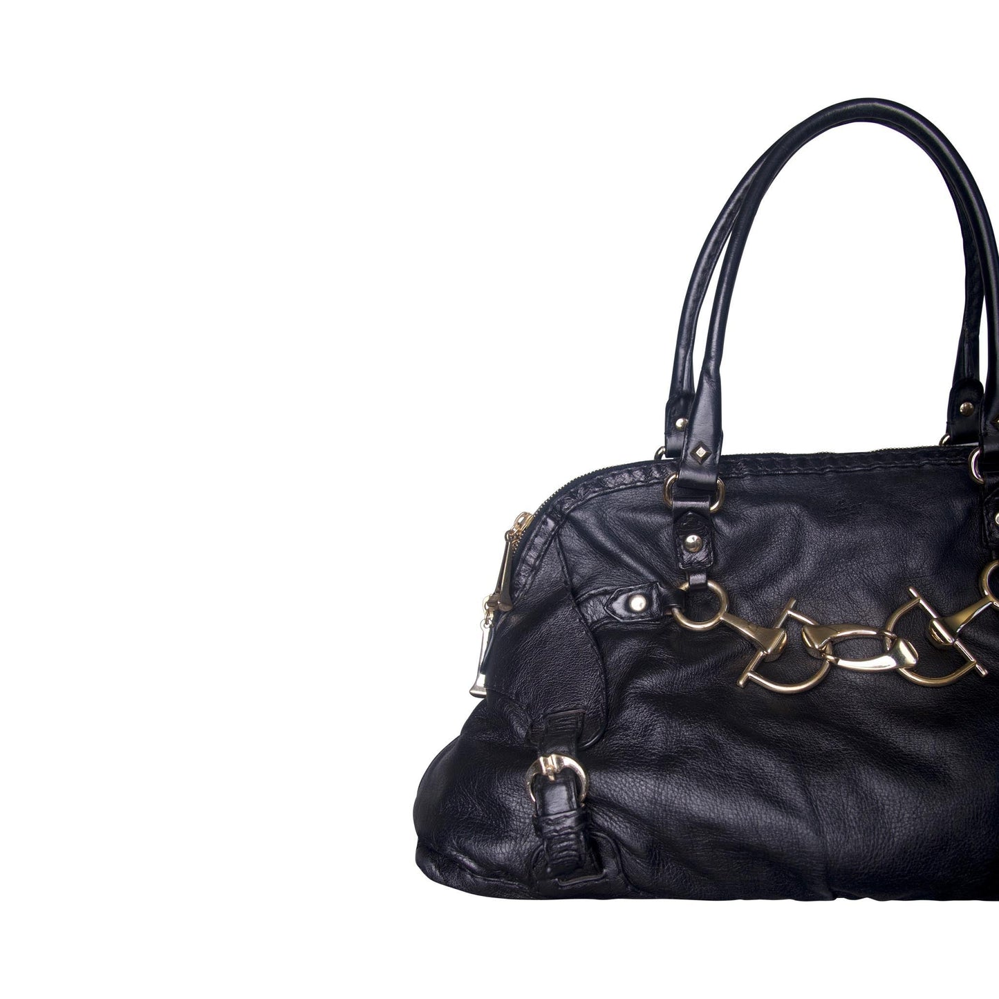Gucci Horsebit Gold Hardware Black Leather Handbag | O/S, Multicoloured