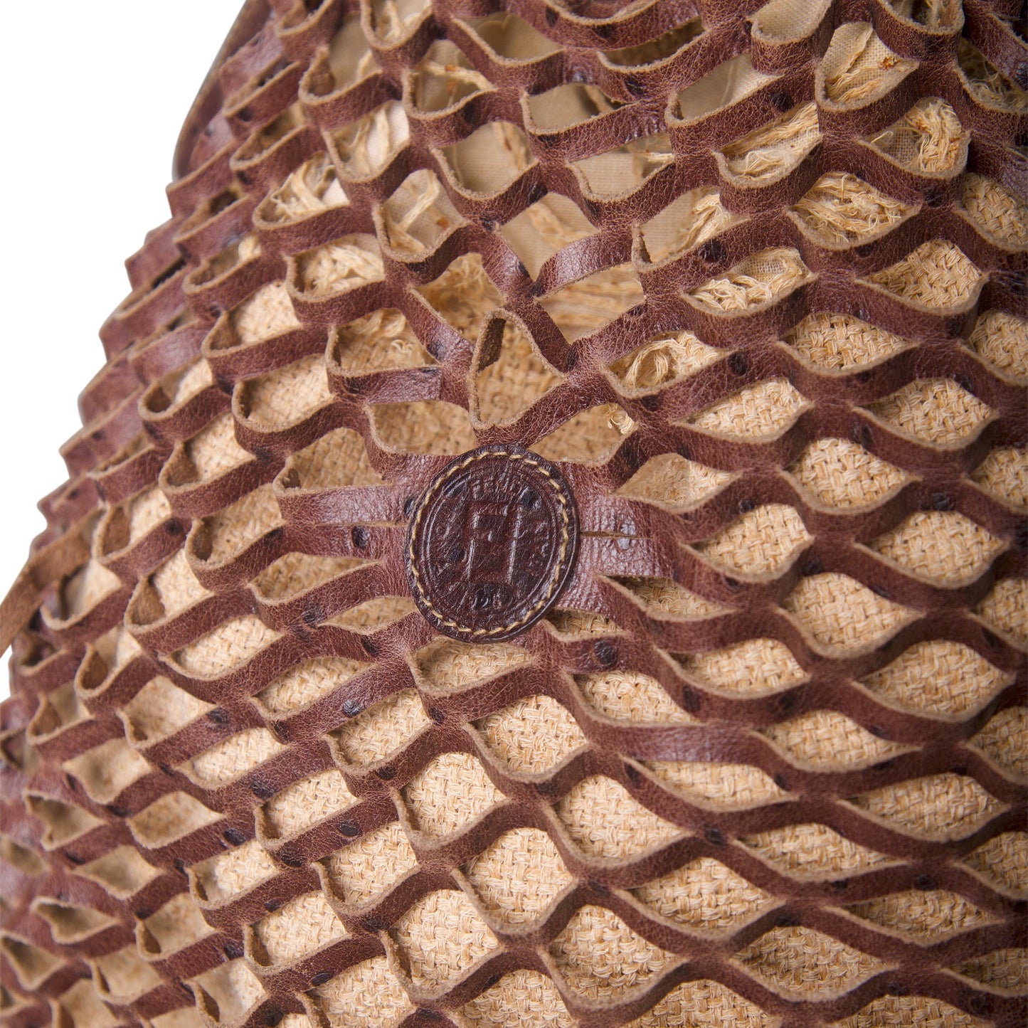 1990's Fendi Leather Fishnet Woven Flax Beach Bag | O/S, Brown