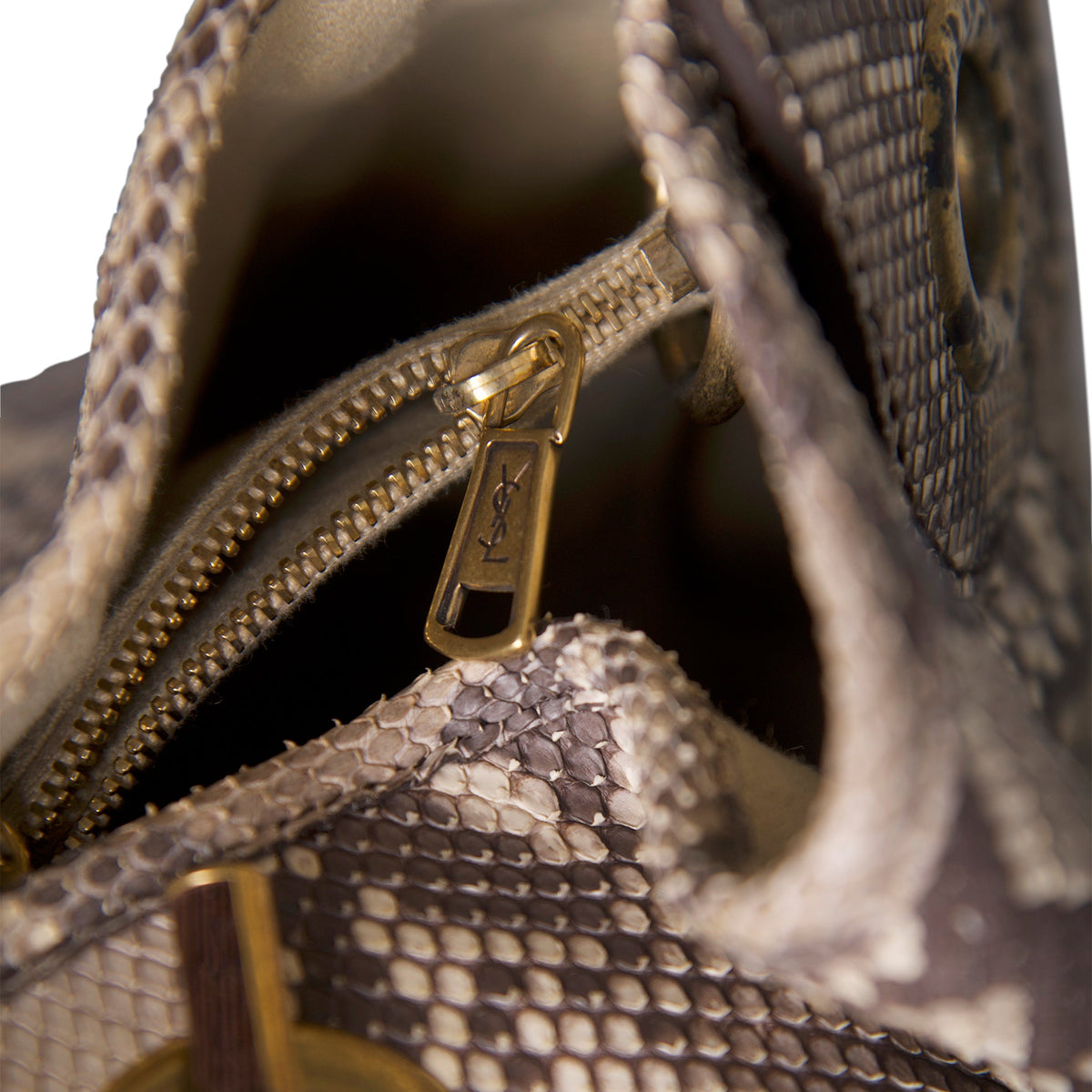 Yves Saint Laurent Rive Gauche Python Leather Handbag | O/S, Beige and Brown